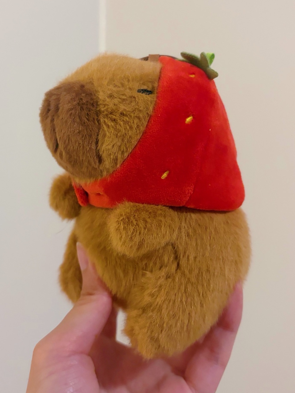 🎀3/$25🎀 Plush Brown Capybara with Red Strawberry Hood Keychain